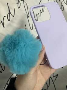 Plain Phone Case With Fluffy Pendant - Purple - View 4