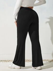 SHEIN Essnce Plus Solid Flare Leg Trousers - Black - View 2