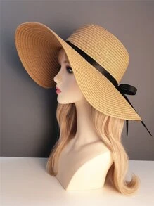 Sombrero de paja con diseño de lazo - Caqui - Ver 1