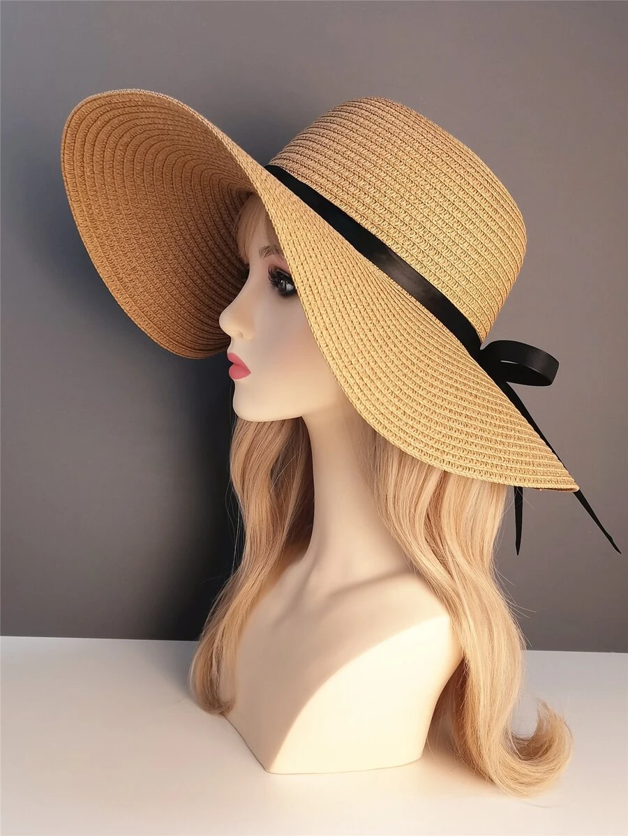 Sombrero de paja con diseño de lazo - Caqui - Ver 1