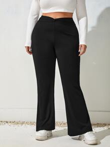 SHEIN Essnce Plus Solid Flare Leg Trousers - Black - View 4