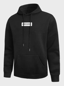 Manfinity Hypemode Men Letter Graphic Kangaroo Pocket Drawstring Hoodie - Black - View 1
