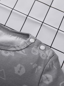 Baby 2pcs Letter & Cartoon Graphic Romper - Grey - View 3