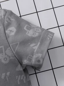 Baby 2pcs Letter & Cartoon Graphic Romper - Grey - View 5