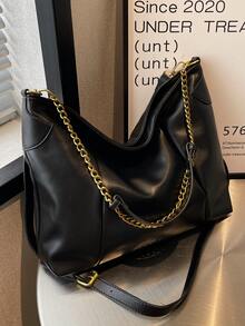 Minimalist Chain Hobo Bag - Black - View 1