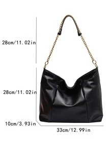 Minimalist Chain Hobo Bag - Black - View 3