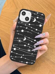 Funda para móvil con patrón de estrella y luna - Blanco y Negro - Ver 1