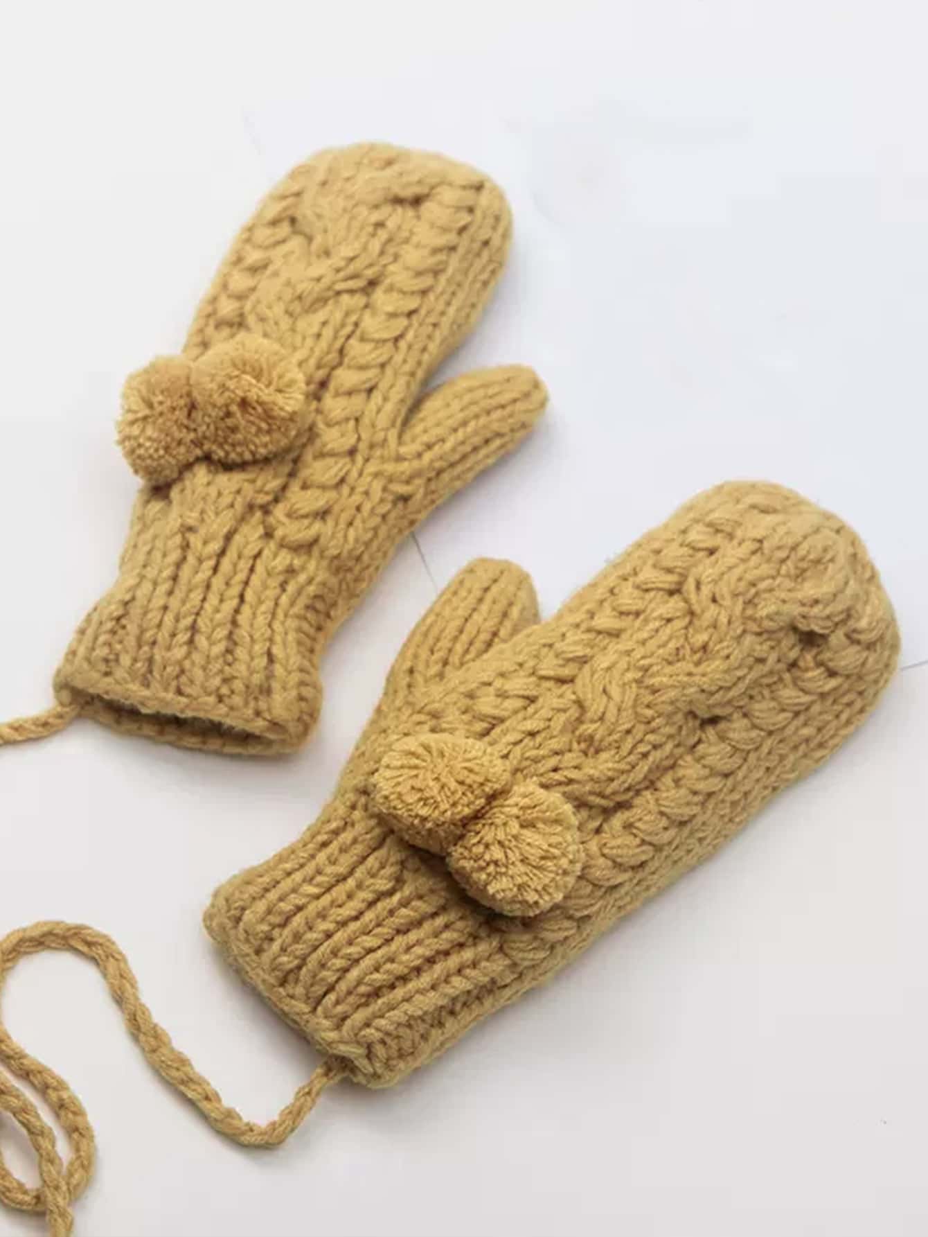 Bow Decor Plush Lined Gloves - Yellow - View 1