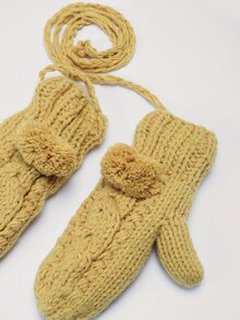 Bow Decor Plush Lined Gloves - Yellow - View 2