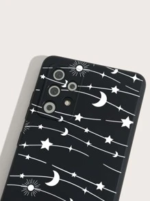 Funda para móvil con patrón de estrella y luna - Blanco y Negro - Ver 3