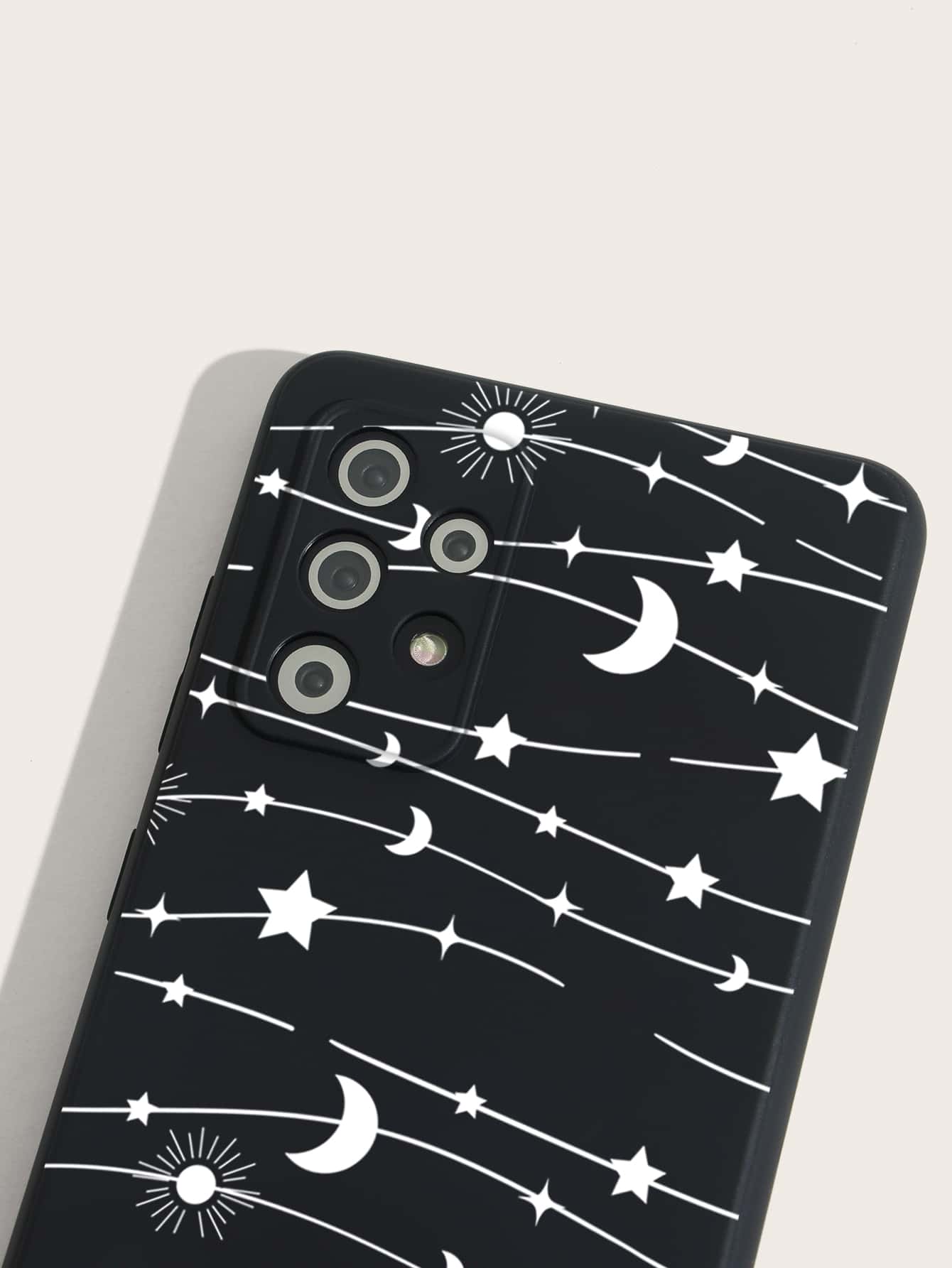 Funda para móvil con patrón de estrella y luna - Blanco y Negro - Añade 3