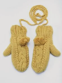 Bow Decor Plush Lined Gloves - Yellow - View 3