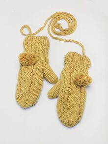 Bow Decor Plush Lined Gloves - Yellow - View 4