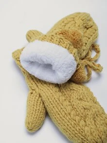 Bow Decor Plush Lined Gloves - Yellow - View 5