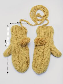 Bow Decor Plush Lined Gloves - Yellow - View 6