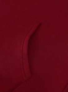 Manfinity Homme Men Slogan Graphic Kangaroo Pocket Drawstring Hoodie - Burgundy - View 3