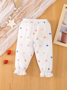 Bebé Pantalones con estampado de corazón bajo con fruncido - Blanco - Ver 1