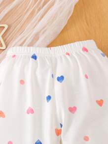 Bebé Pantalones con estampado de corazón bajo con fruncido - Blanco - Ver 3