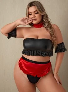 Plus 6pack Colourblock Frill Trim Bandeau Costume Set - Multicolor - View 1