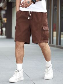 Manfinity Men Flap Pocket Side Drawstring Waist Denim Shorts - Coffee Brown - View 6