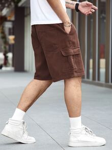 Manfinity Men Flap Pocket Side Drawstring Waist Denim Shorts - Coffee Brown - View 7