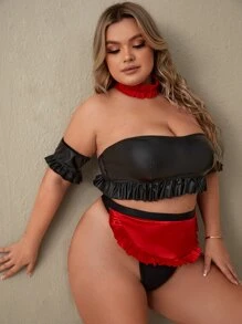 Plus 6pack Colourblock Frill Trim Bandeau Costume Set - Multicolor - View 4