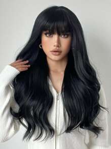 長款卷人造假髮帶劉海 - 黑色 - 查看 3