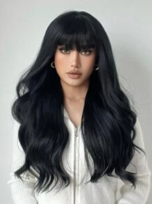 長款卷人造假髮帶劉海 - 黑色 - 查看 4