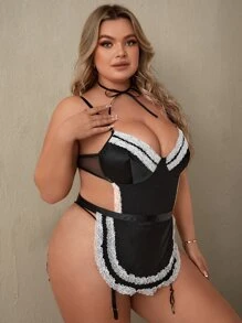 Plus 4pack Lace Trim Garter Underwire Costume Set - Black - View 3