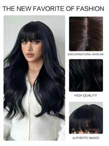 長款卷人造假髮帶劉海 - 黑色 - 查看 6