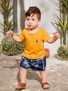 SHEIN 男嬰熱帶圖案T恤和短褲