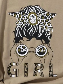 Girls Figure & Letter Graphic Tee - Khaki - View 3