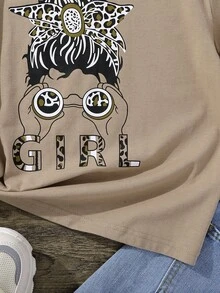 Girls Figure & Letter Graphic Tee - Khaki - View 5