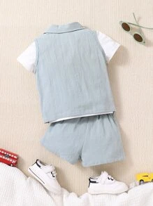 Baby Boy Flap Detail Shirt & Tee & Shorts - Multicolor - View 3