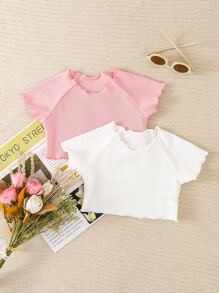 Bebé 2 piezas Camiseta crop ribete en forma de lechuga de manga raglán - Multicolor - Ver 1
