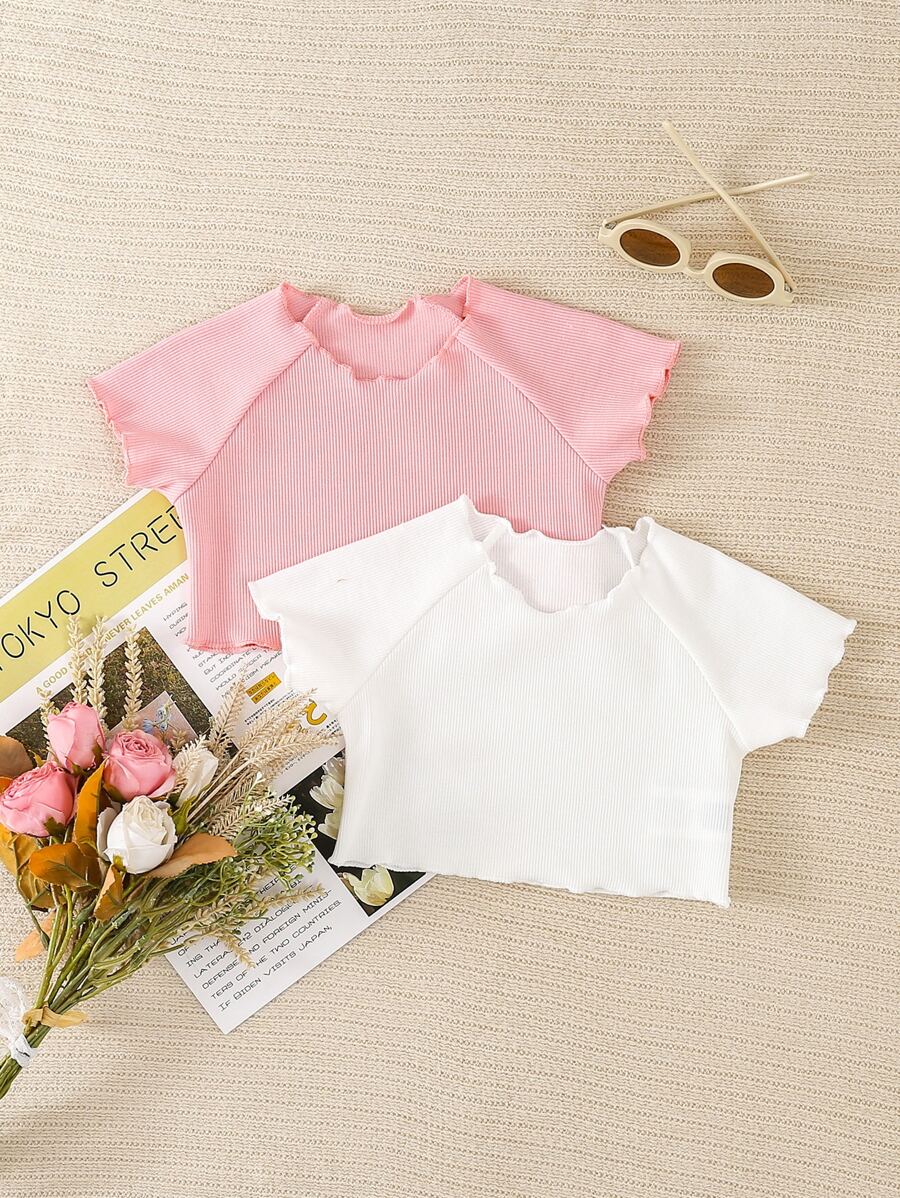 Bebé 2 piezas Camiseta crop ribete en forma de lechuga de manga raglán - Multicolor - Ver 1