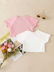 Bebé 2 piezas Camiseta crop ribete en forma de lechuga de manga raglán - Multicolor - Ver 2