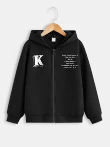 SHEIN Boys Slogan Graphic Thermal Lined Hoodie & Joggers Without Tee - Black - View 3