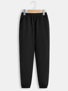 SHEIN Boys Slogan Graphic Thermal Lined Hoodie & Joggers Without Tee - Black - View 4