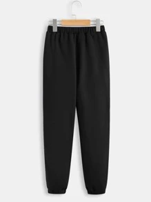 SHEIN Boys Slogan Graphic Thermal Lined Hoodie & Joggers Without Tee - Black - View 7