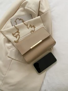 極簡風格金屬裝飾鏈條方包 - 卡其色 - 查看 5