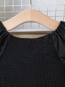 女孩印花泡泡袖繫腰帶連衣裙 - 黑色 - 查看 5