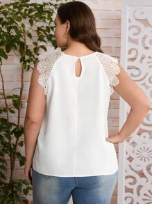 SHEIN Clasi Camisa sin manga con encaje en contraste - Blanco - Ver 3