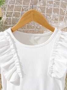 SHEIN Chicas ribete con fruncido Camiseta & con estampado Falda - Multicolor - Ver 3