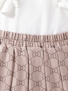 SHEIN Chicas ribete con fruncido Camiseta & con estampado Falda - Multicolor - Ver 5