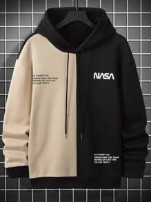Manfinity Hypemode Men Slogan Graphic Two Tone Thermal Drawstring Hoodie - Multicolor - View 1