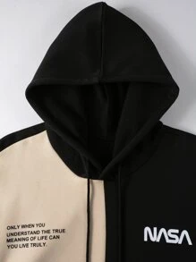 Manfinity Hypemode Men Slogan Graphic Two Tone Thermal Drawstring Hoodie - Multicolor - View 3