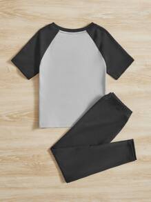 SHEIN 2pcs Young Boys' Casual & Comfortable Cartoon Bear Print Short Sleeve Top And Long Pants Home Wear Set - Multicolor - View 2