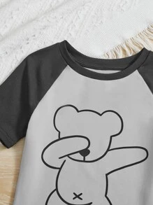 SHEIN 2pcs Young Boys' Casual & Comfortable Cartoon Bear Print Short Sleeve Top And Long Pants Home Wear Set - Multicolor - View 4