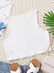 SHEIN Tween Girl Letter & Tropical Print Tank Top - White - View 2